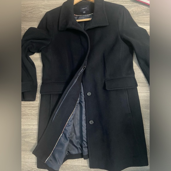 Gorgeous Lands End Navy Trench Coat Wool Blend 4 Pockets Women’s Size 10P - Picture 15 of 15
